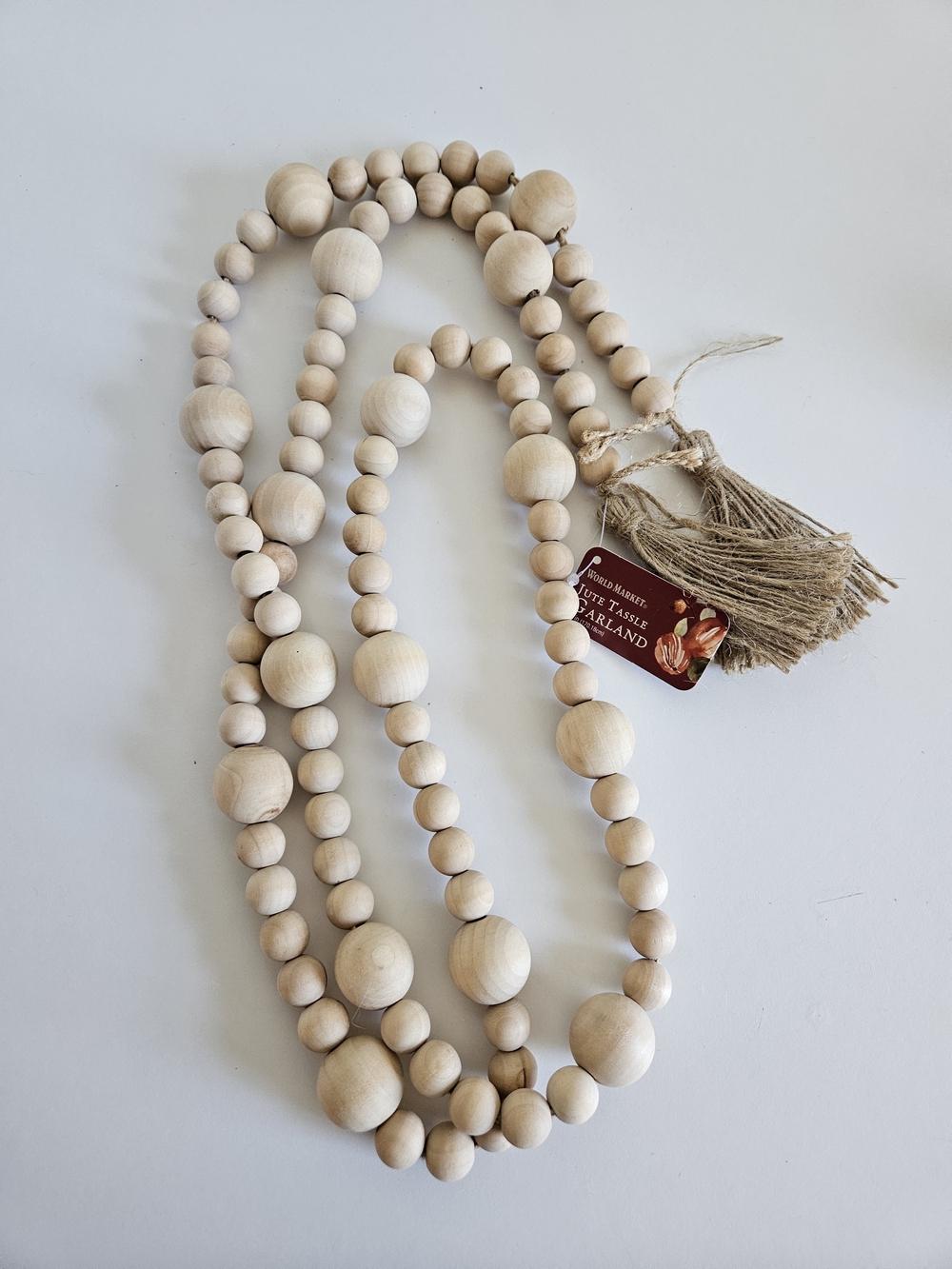 Natural Wood Bead Garland with Tassels